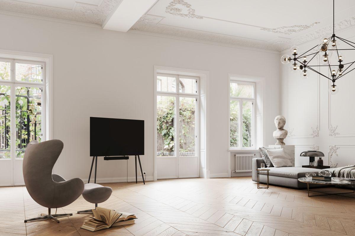 Minimalistischer TV-Ständer JALG 55-75 Zoll in schwarz für Wohnzimmer