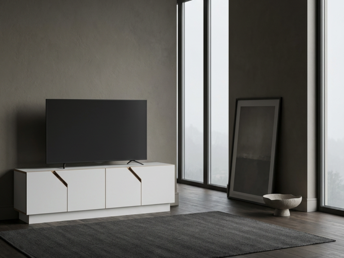 Minimalistischer TV-Schrank massivholz in weiß