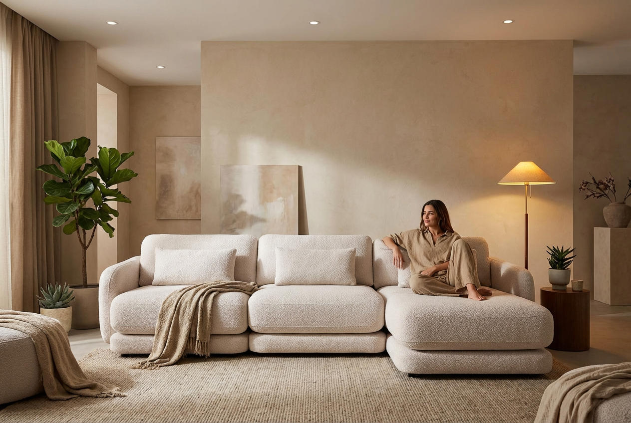 Modulares Sofa beige 3er mit Liegefläche