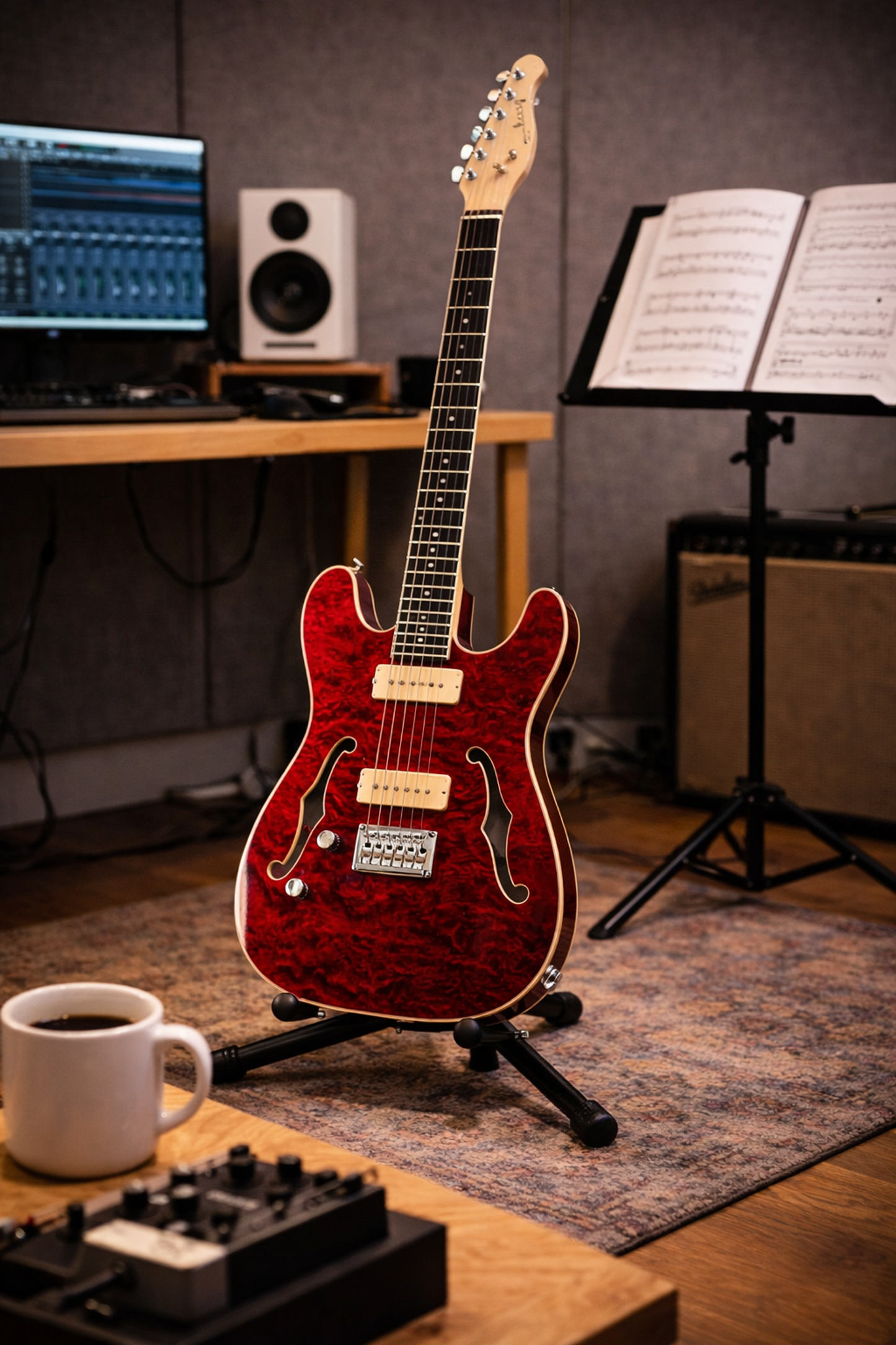Harley Benton TE-90QM LH Trans Red