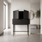 Highboard-Kommode Massivholz schwarz minimalistisches Design für Wohnzimmer