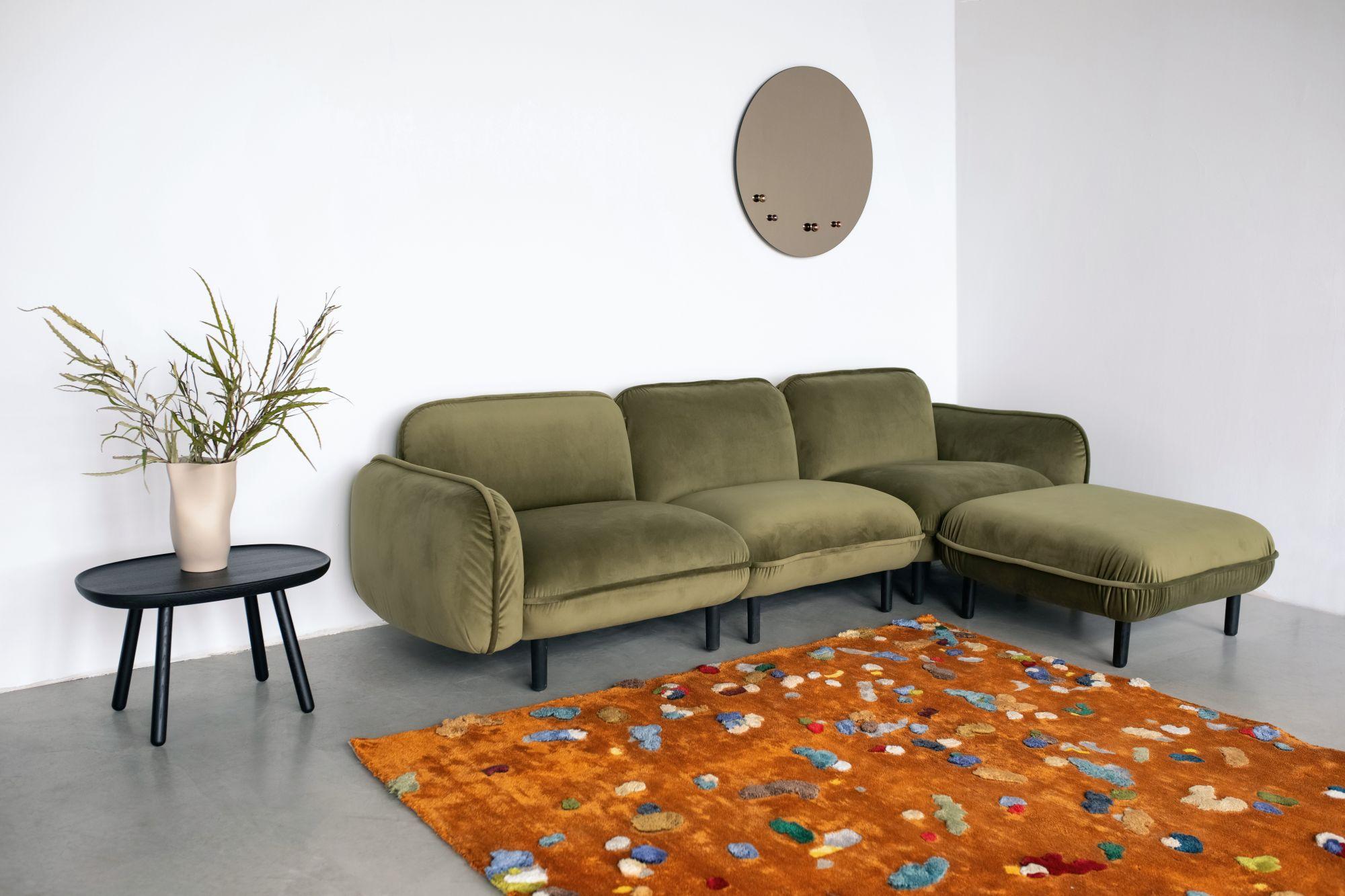 Bequemes skandinavisches 3er-Sofa BEAN mit modernem Design in grün