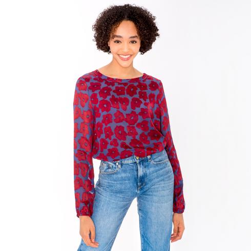 Blouse, mid-blue-red