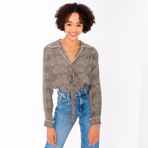 Blouse, black-cream