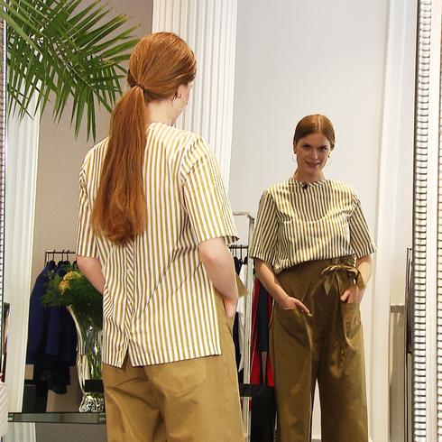 BLUSE, gold Streifen