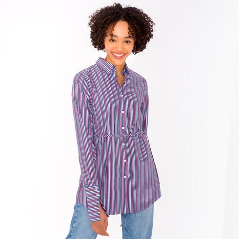 Blouse, red-pink-lightblue-navy-white