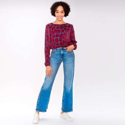 Blouse, mid-blue-red