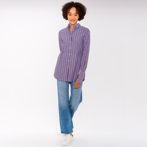 Blouse, red-pink-lightblue-navy-white