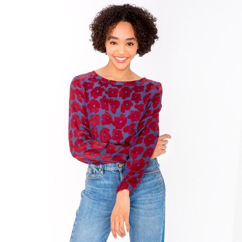 Blouse, mid-blue-red