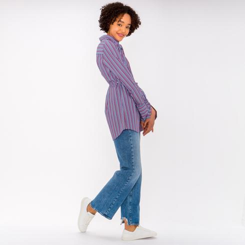Blouse, red-pink-lightblue-navy-white