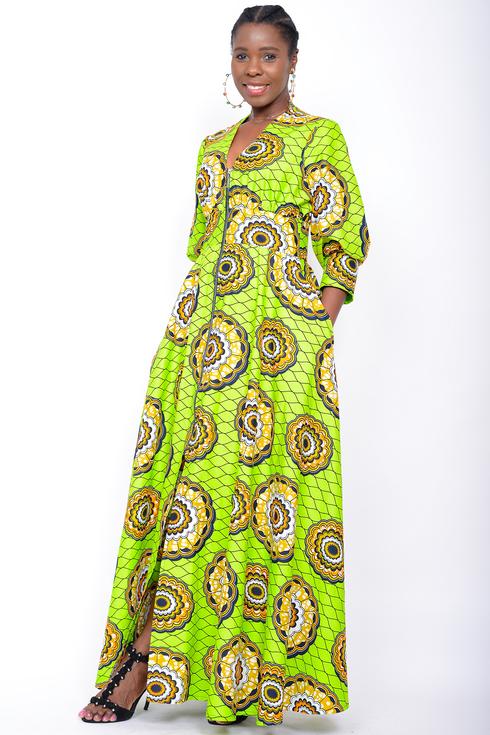 Afrikanisches Kleid Alyssa in gelbgrün