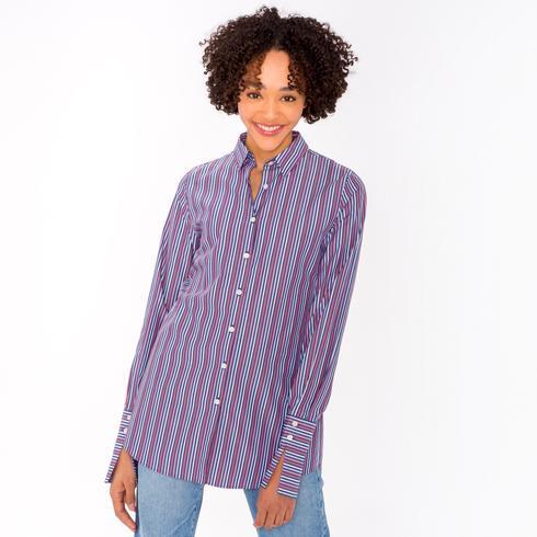 Blouse, red-pink-lightblue-navy-white