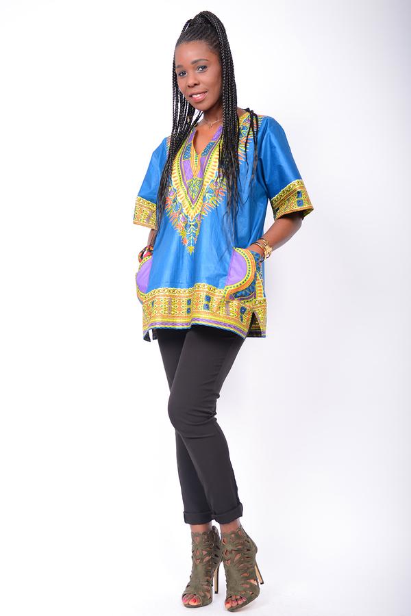 Afrikanische Bluse Caridad-Blau
