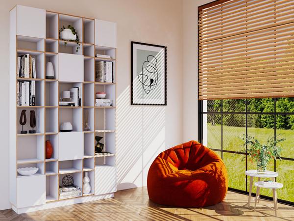Großes Bücherregal aus Massivholz in Weiß -Skandinavisches Design