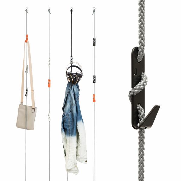 Garderobe Seil mit Haken grau & schwarz Design