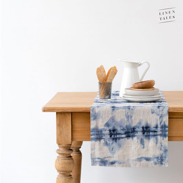 Leinen-Tischläufer in Batik-Look 40x150 cm blau