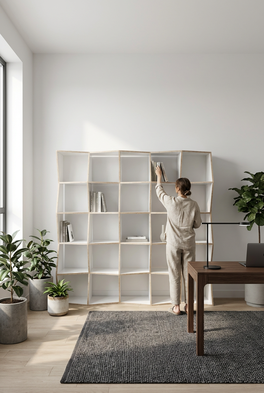 Großes Bücherregal Holz für Wohnzimmer, Büro und Schlafzimmer - Regal MESH skandinavisches Design