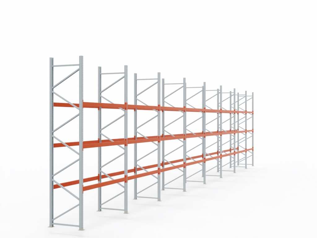 Palettenregal H 5 m | L 21,6 m | T 1,1 m | 92 Palettenplätze | DIN EN 15512