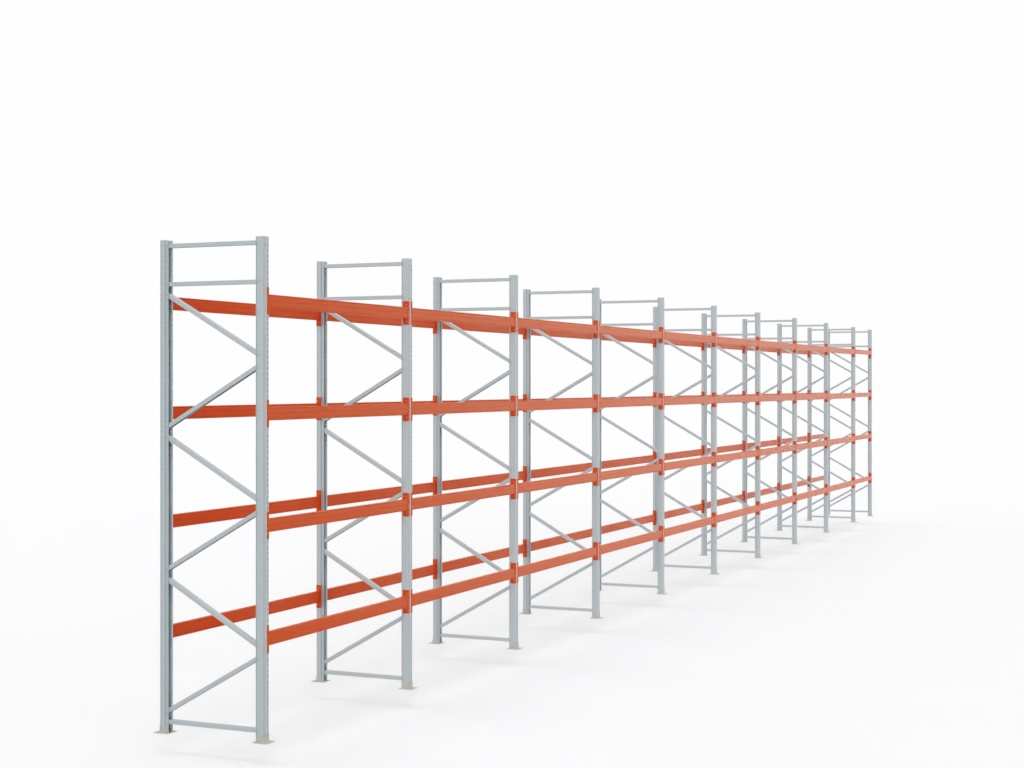 Palettenregal H 4,5 m | L 27,2 m | T 1,1 m | 145 Palettenplätze | DIN EN 15512