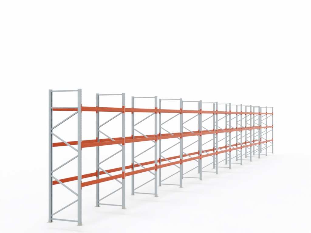 Palettenregal H 4 m | L 30,9 m | T 1,1 m | 132 Palettenplätze | DIN EN 15512