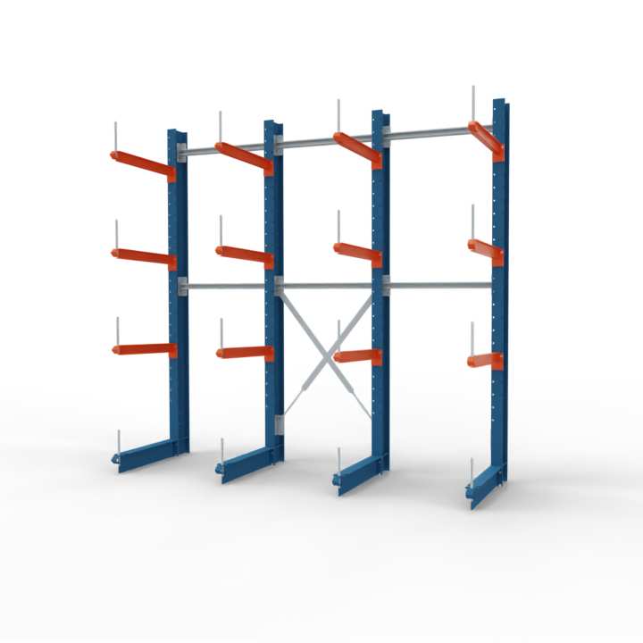 Kragarmregal, 3 Felder und 3 Armebenen | 1.000 kg je Arm H 3,0 m | L 3,6 m | T 0,92 m