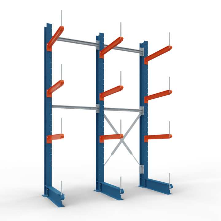 Kragarmregal, 2 Felder und 3 Armebenen | 1.000 kg je Arm H 3,0 m | L 2,4 m | T 0,92 m