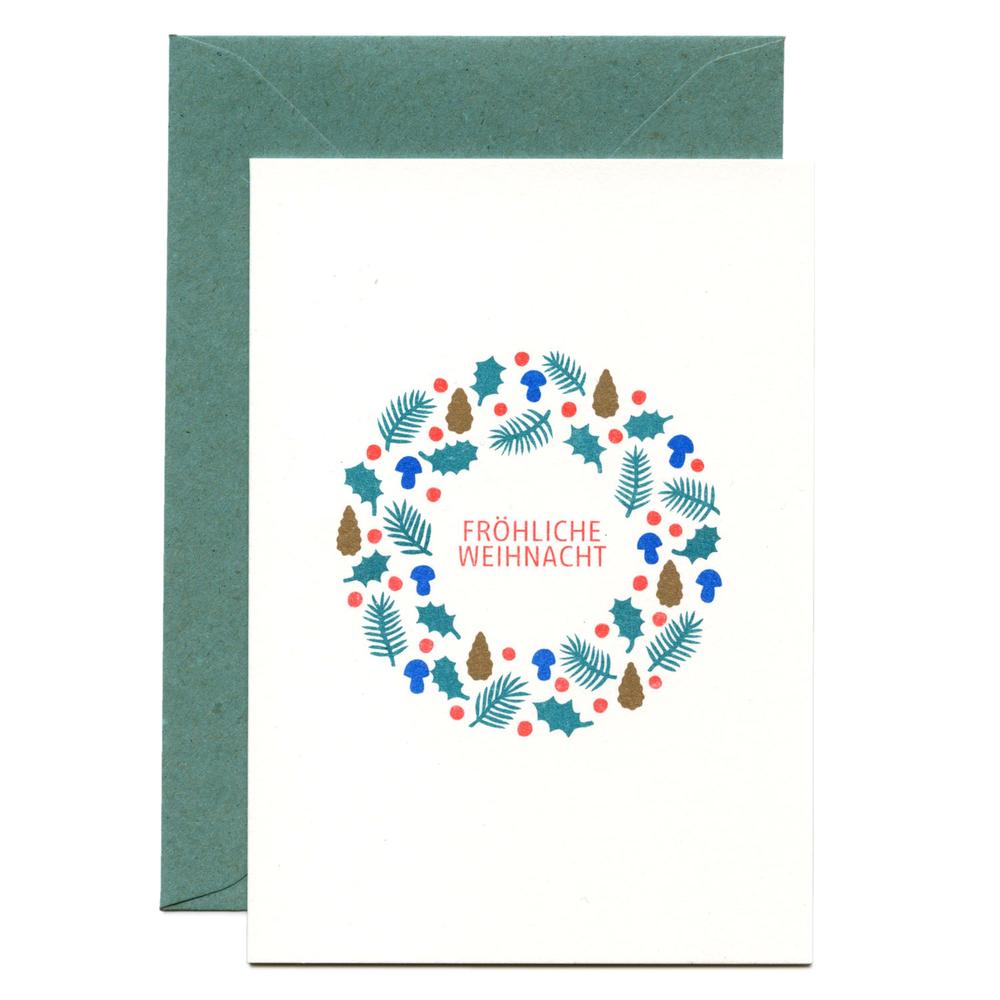 Fröhliche Weihnacht Risographie Karte / Christmas Card Risograph Print |  | Artikelnummer: lionbee-froehliche_wei