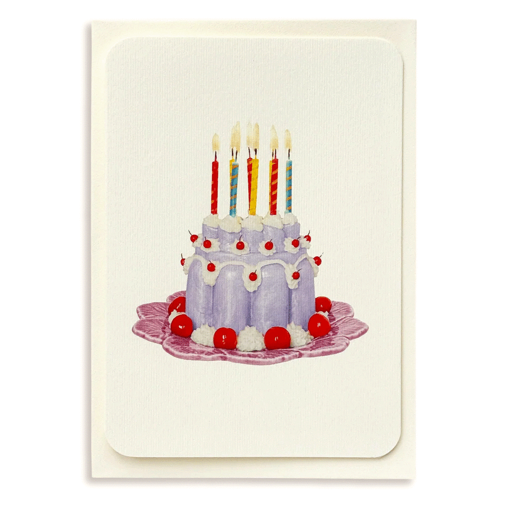 Geburtstagskarte Puddingtorte Flieder / Lavender Cream Blancmange Birthday Card | Goldgeprägtes Etikett / Gold foil embossed label | Artikelnummer: canonbury_lavender