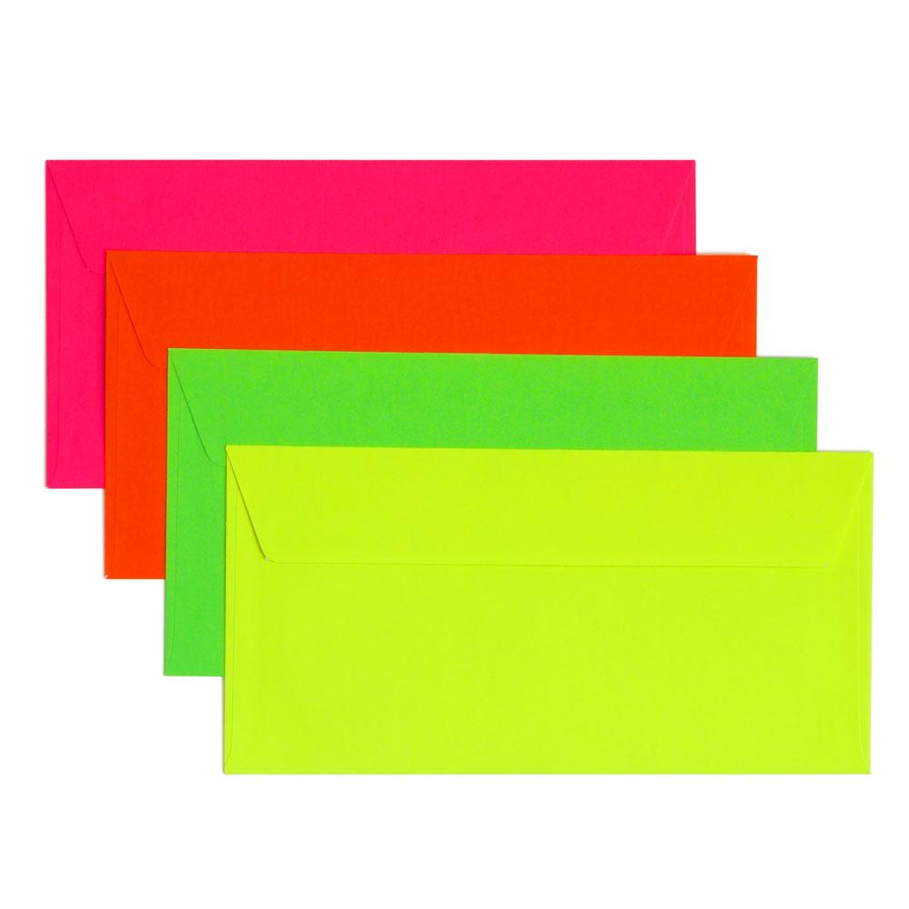 3 x Neon Kuverts DL /  3 x Fluo Envelopes DL | Neon Grün / Fluo Green | Artikelnummer: DL_neongruen