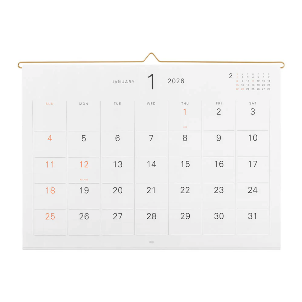 2026 Midori Bügel Monatskalender / 2026 Midori Hanger Monthly Calendar | 43,6 x 34,6 cm | Artikelnummer: midori_month_2026