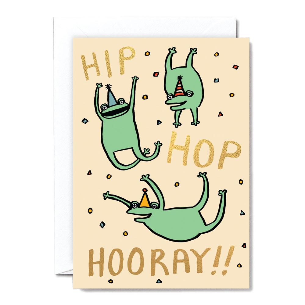 Hip Hop Horray! Grußkarte mit Fröschen / Hip Hop Horray Frog Greeting Card | Goldprägung / Gold foil embossing | Artikelnummer: wrp-hiphop
