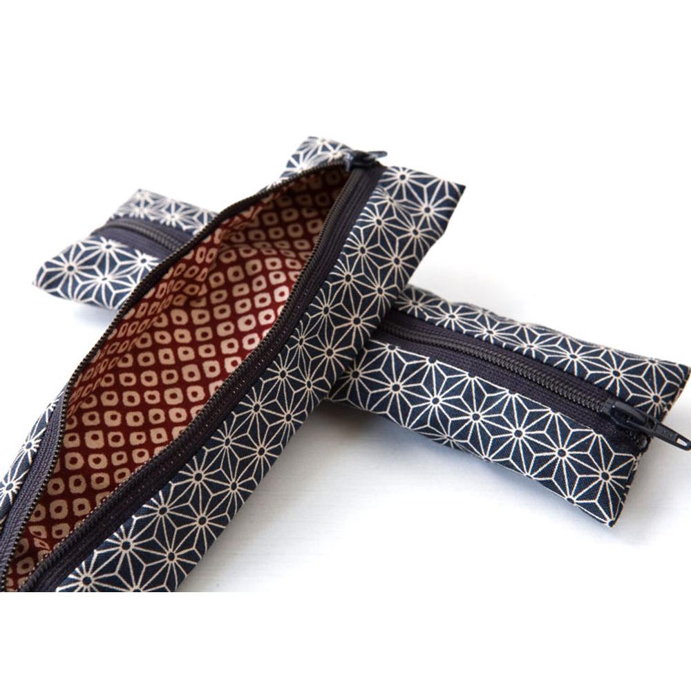 Stiftetui aus japanischem Stoff / Japanese Fabric Pencil Case  | Sterne auf Dunkelblau / Asanoha ﻿Navy | Artikelnummer: akiko_asanoha_navy
