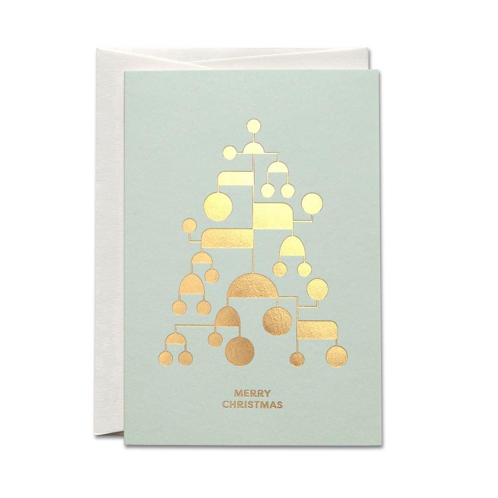 Goldenes Mobilé Weihnachtskarte / Golden Mobile Christmas Card | Goldprägung / Gold foil embossing | Artikelnummer: HS_goldenmobile