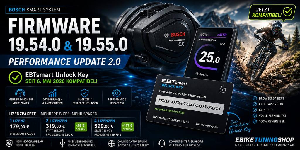 Bosch Firmware 19.54.0 und 19.55.0: Performance Update 2.0 und EBTsmart Unlock Key seit 6. Mai 2026 kompatibel
