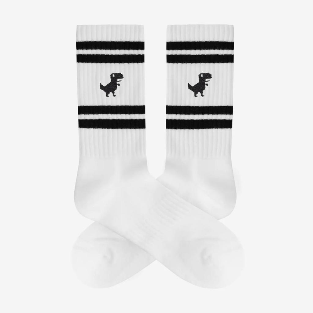 Faire Tennissocken weiß/schwarz  Reno Dino mit Dino Stickerei von A-DAM  70% Bio-Baumwolle