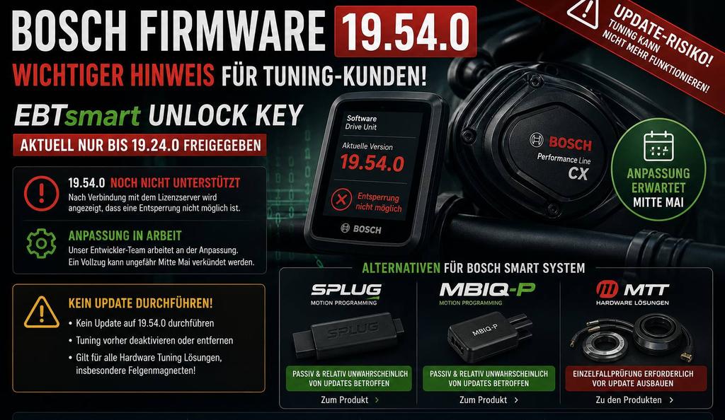 Bosch Firmware 19.54.0 und 19.55.0: Wichtiger Hinweis zu EBTsmart Unlock Key, Hardware-Tuning und Bosch Smart System