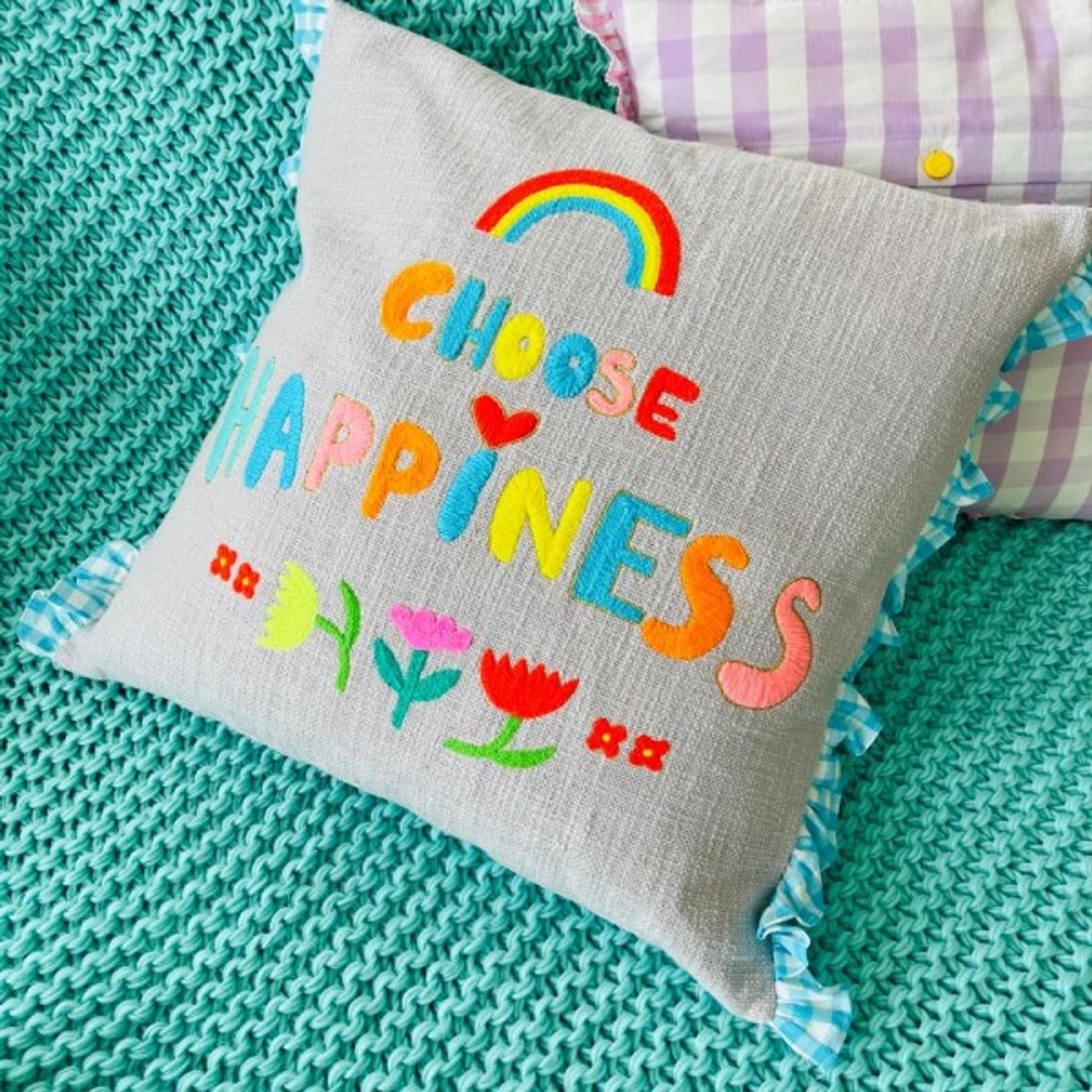 NOI Hamburg Kissen CHOOSE HAPPINESS grau-bunt 50x50 cm