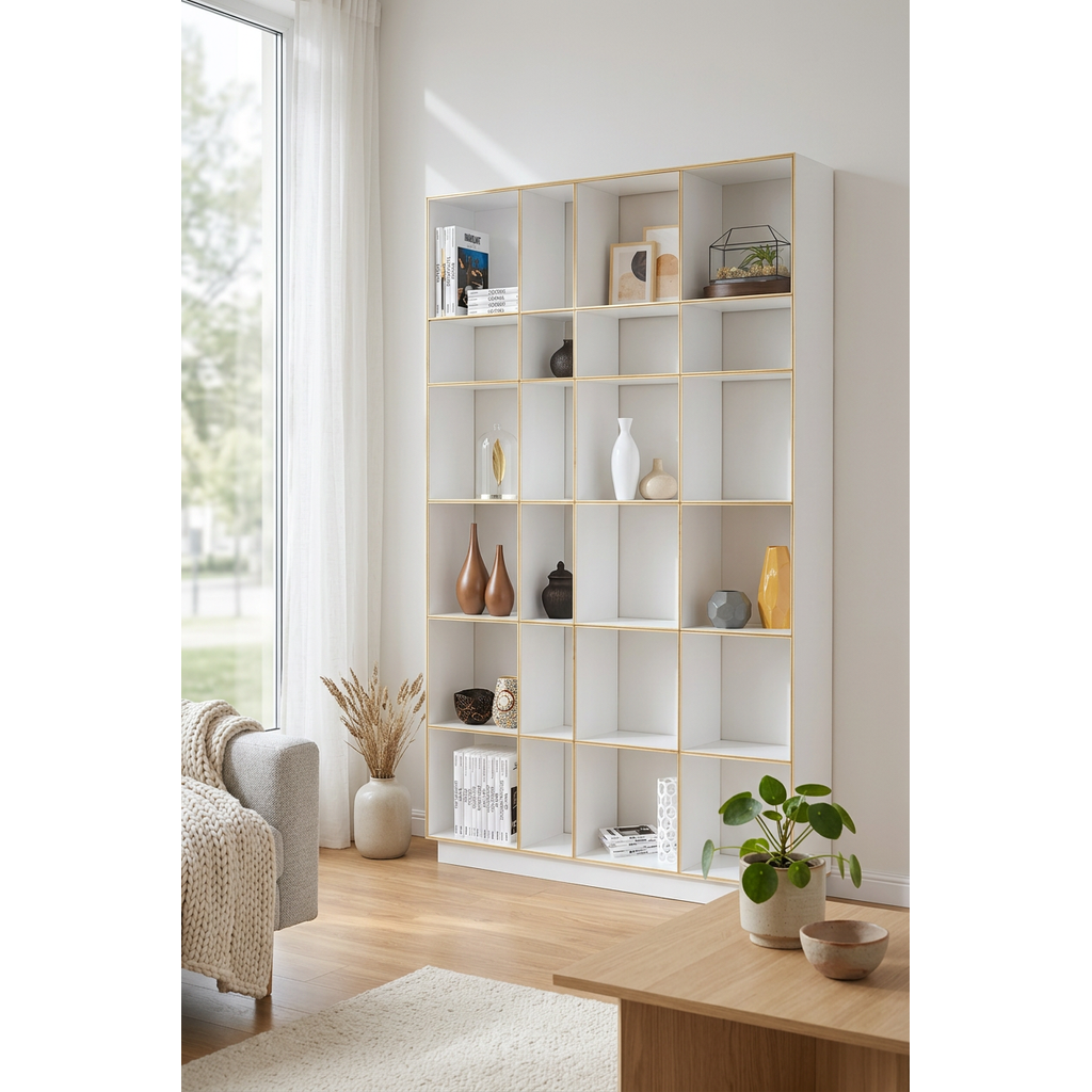 Bücherregal Holz GRID im skandinavischen Design in weiß