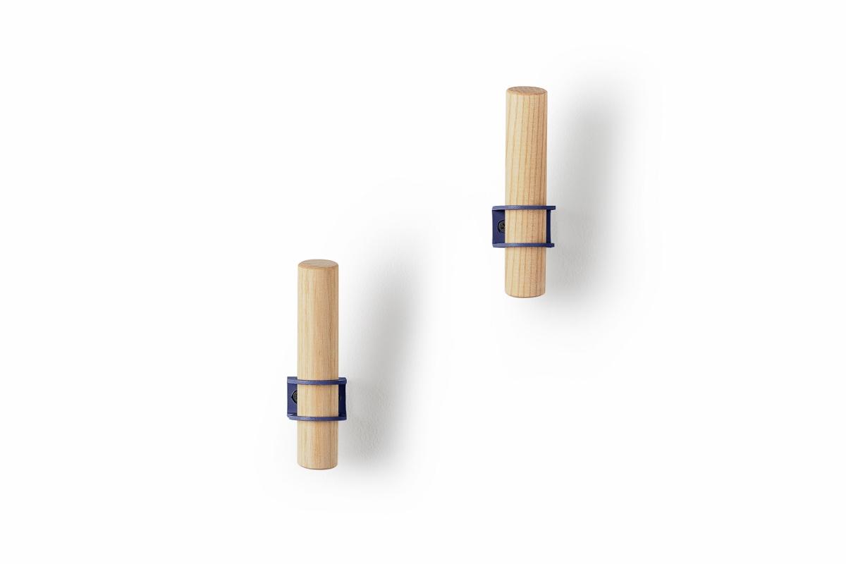 Wandhaken Holz & Metall blau Design