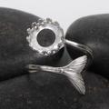 925 Sterling Silber Ring Rohling mit 8mm Fassung mit Fischflosse hell silberfarben