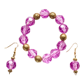 Set Armband+Ohrringe Hängeohrringe Jugendstil aus pinken, goldenen Kunststoff Perlen an Kupferdraht