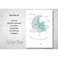 Kinderzimmer Wandbild Poster A4/A3, Mond und Stern 