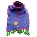 Schal gestrickt lila bunt Fransen grün