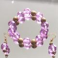 Set Armband+Ohrringe Hängeohrringe Jugendstil aus pinken, goldenen Kunststoff Perlen an Kupferdraht