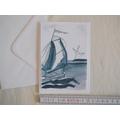 Segelboot delfter Art aquarelliert, digitalisiert und als Kunstkarte fertig gestellt