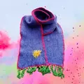 Schal gestrickt lila bunt Fransen grün