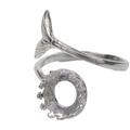 925 Sterling Silber Ring Rohling mit 8mm Fassung mit Fischflosse hell silberfarben