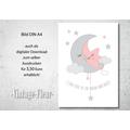Kinderzimmer Wandbild Poster A4/A3, Mond und Stern 