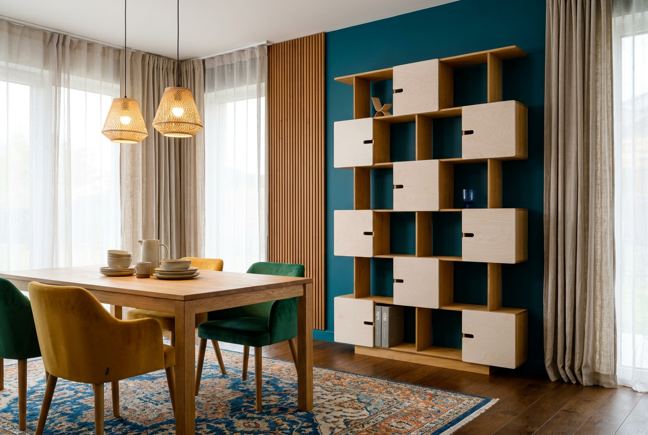 Massivholz-Bücherregal mit geschlossenen Schränken