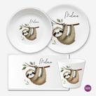 Kindergeschirr Set mit Namen personalisiert, Faultier
